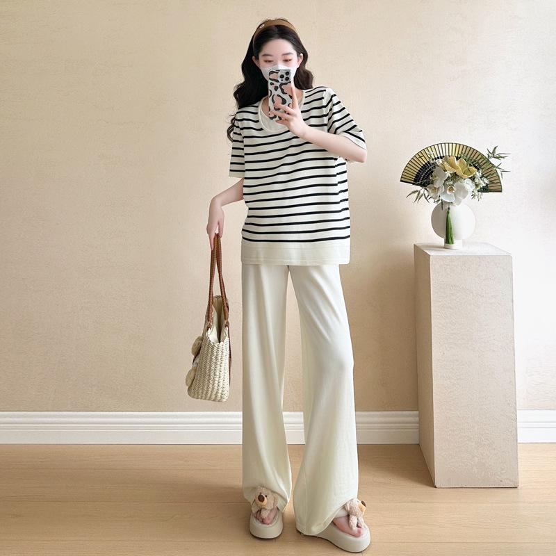2026 Summer Ice Silk Knit Maternity Sportswear: Casual Loose Plus Size Two-Piece Set