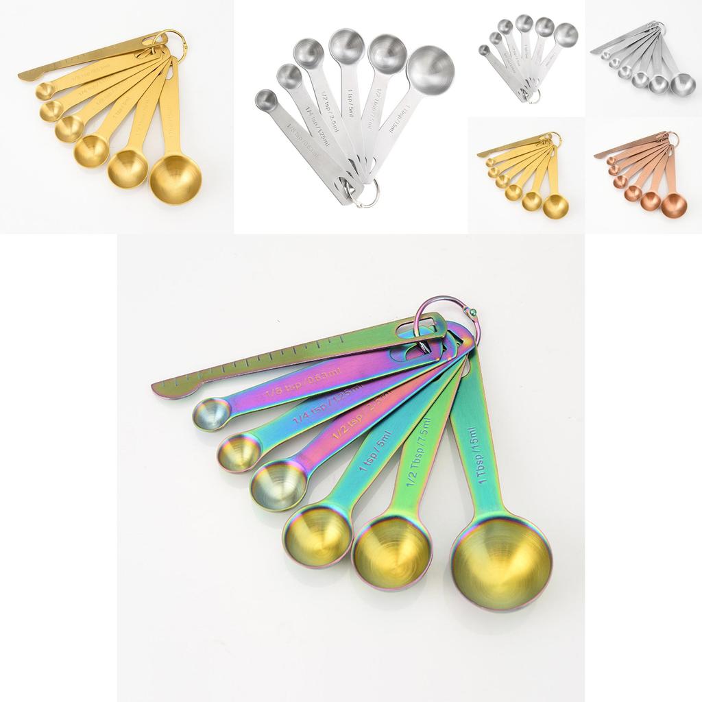 Elegant Six Piece Silver Measuring Spoon Set For Baking And Kitchen Use With Long Handle