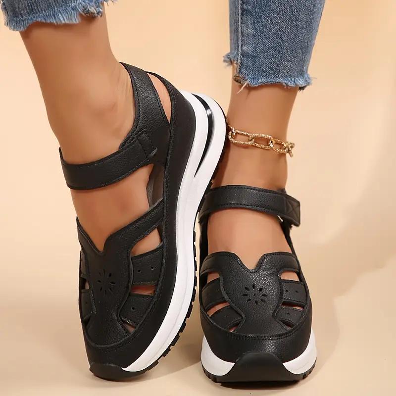 Damenmode Plateausandalen Keilabsatz Einfarbig Offene Zehenpartie Lässige Strand-Sandalen Zum Reinschlüpfen