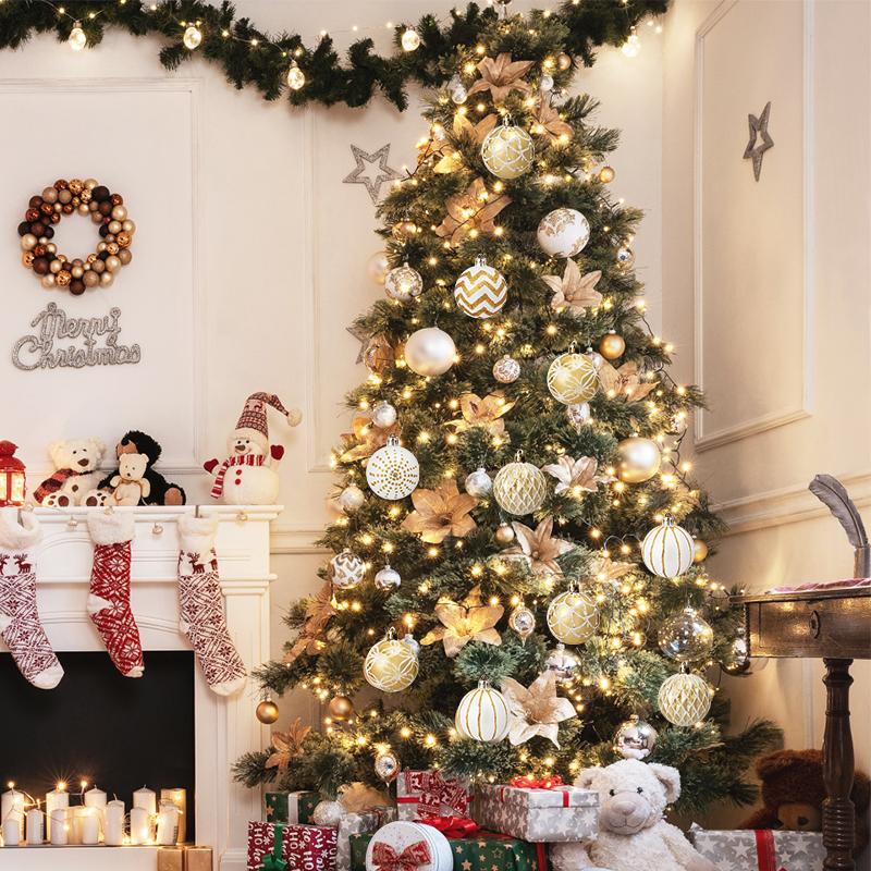 30 adet 6 cm Altın Beyaz Noel Topları Süsü Noel Ağacı Asılı Kolye Navidad Yeni Yıl Ev Partisi Dekorasyonu Festival Malzemeleri