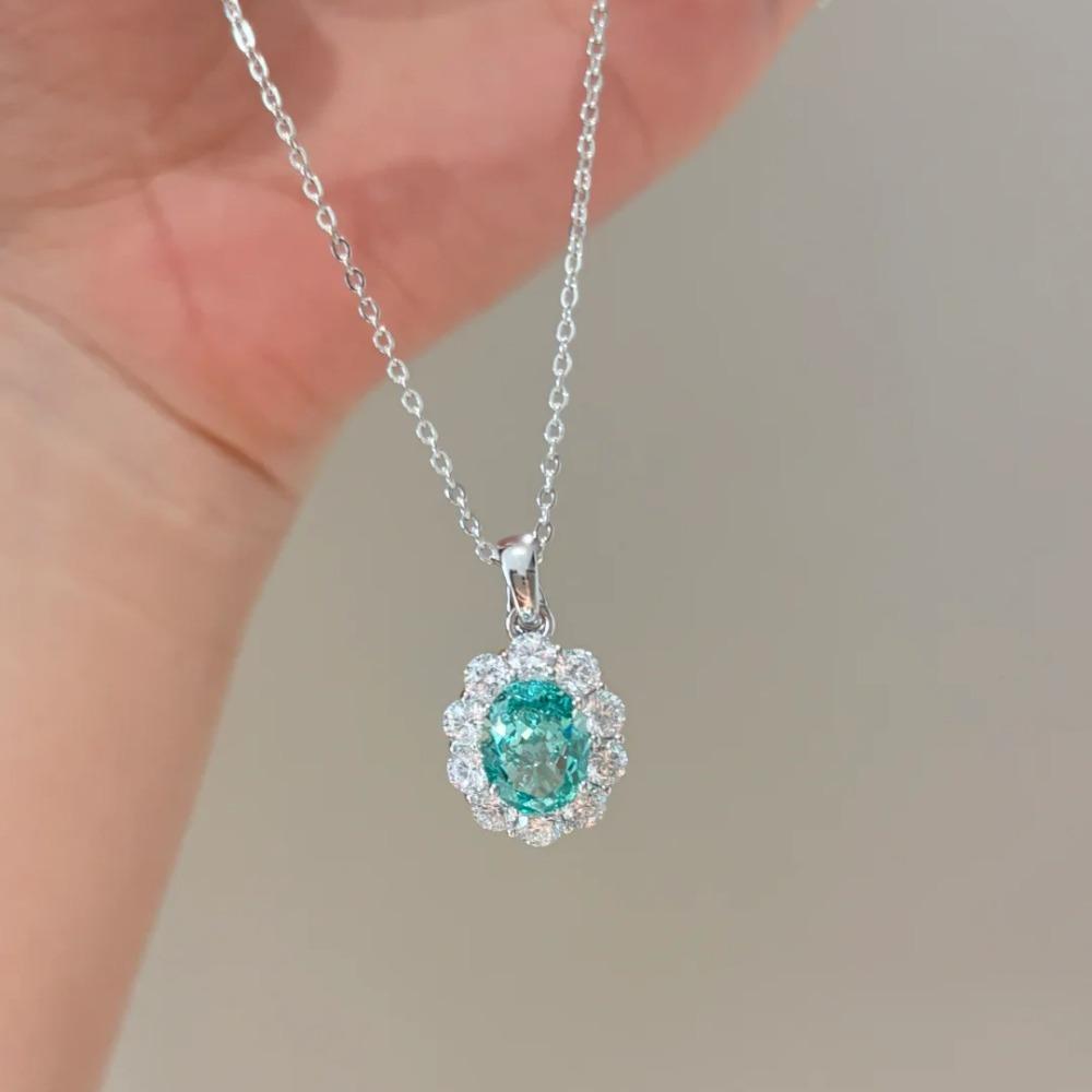 Women Jewelry Set Romantic Minty Paraiba Pendant Necklace Luxury Tanzanite Ring Gemstone Set