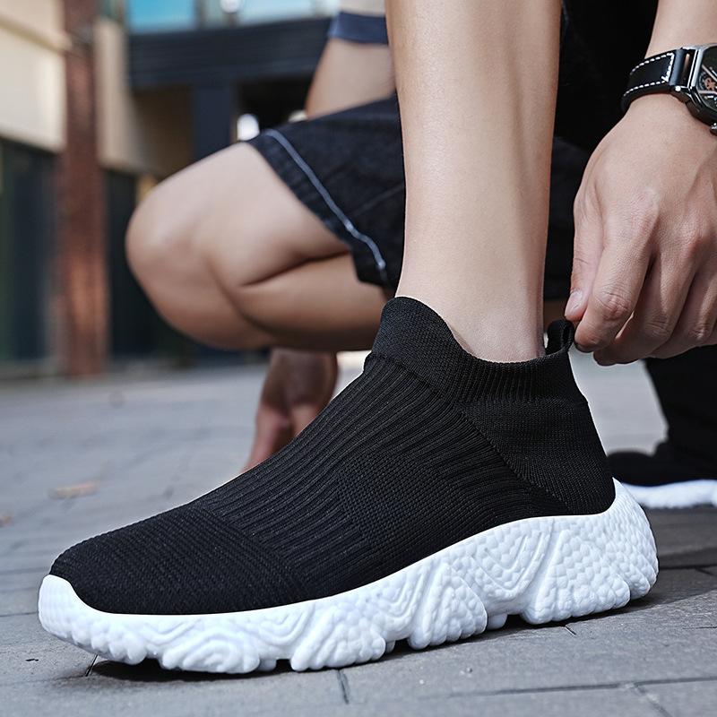 Men's shoes sports couple trendy shoes men lazy one-pedal fly-woven mesh shoes high-top casual shoes overshoes