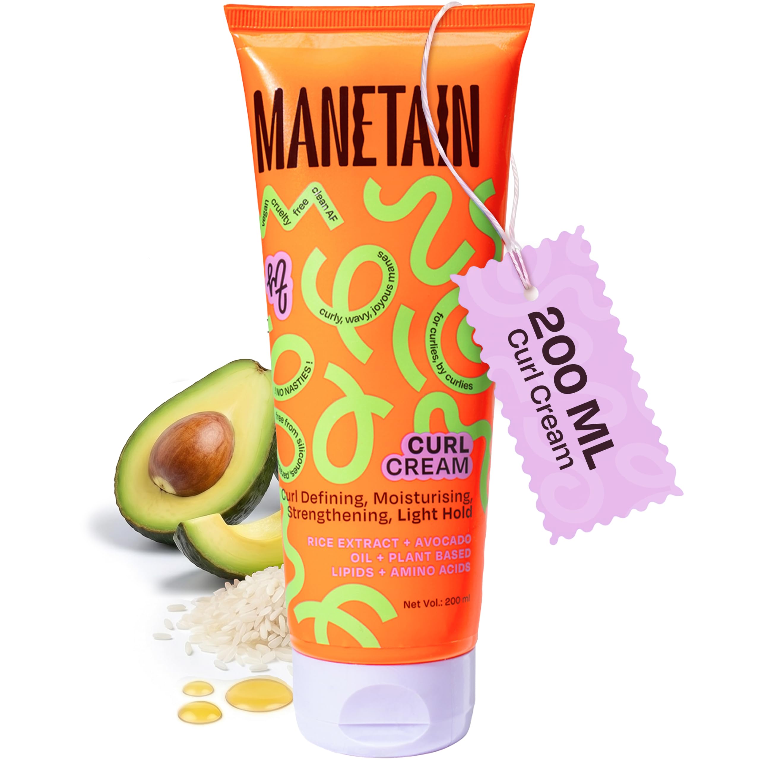 MANETAIN Curl Cream 200ml for Curly & Wavy Hair | Frizz Control, Soft Hold & Moisturizing Styling Cream | Enhances Natural Curls, Reduces Frizz | S