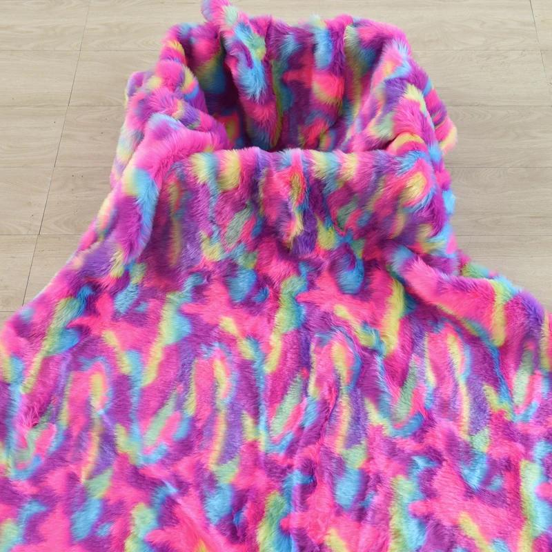 Wide 160cm Faux Fur Long Pile Shaggy Rainbow Wave Immitated Fox Fur Fabric Decoration Background, for DIY Plush Toy Fur Material