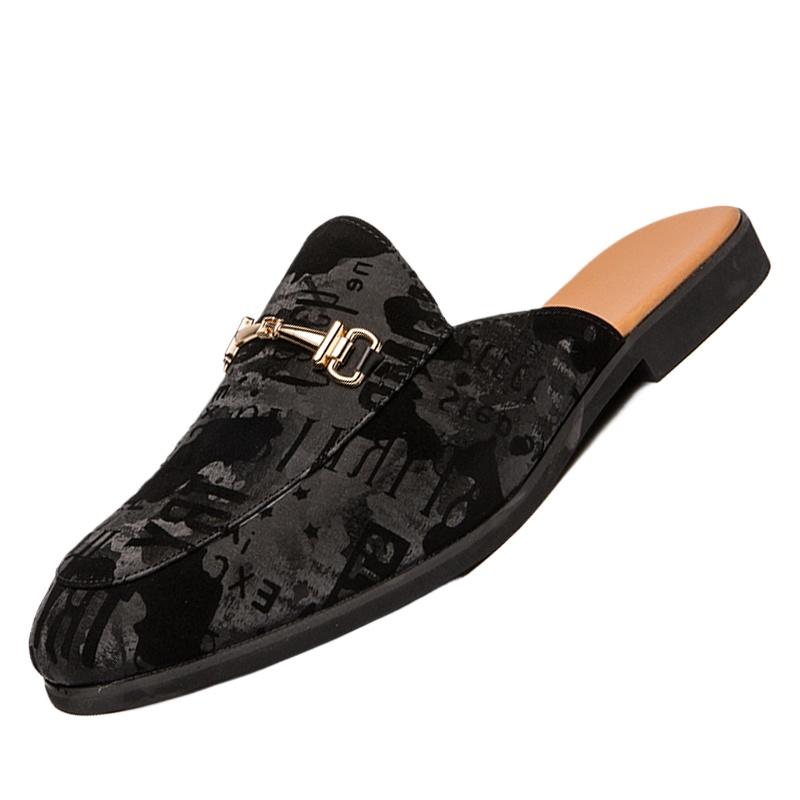 Men Shoes Black Men Half Slippers High Quality Men Leather Casual Shoes Loafers Flip Flops Lightweight Flats Sandals Masculino