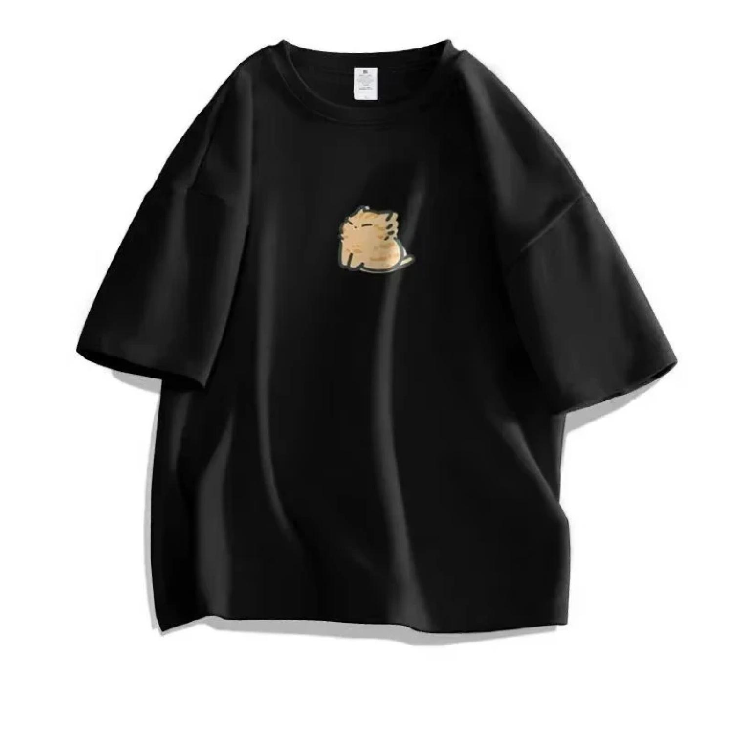 Japanese Funny Little Orange Cat Short Sleeved T-shirts Men and Women Ins Couple Costume Summer Loose Casual Round Neck Top Y2k XXXL