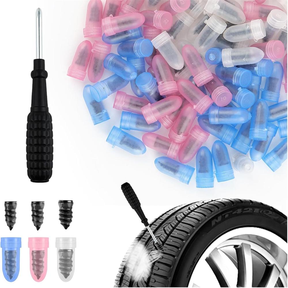 100Pcs Tire Repair Rubber Nails Tyre Puncture Repair Screws Kit With Screwdriver
