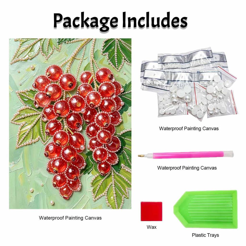 DIY Frameless Pearl Painting Kit Redcurrant 3D Shiny Bead Art Canvas Relaxing Creative Craft for Home Wall Decor Gift