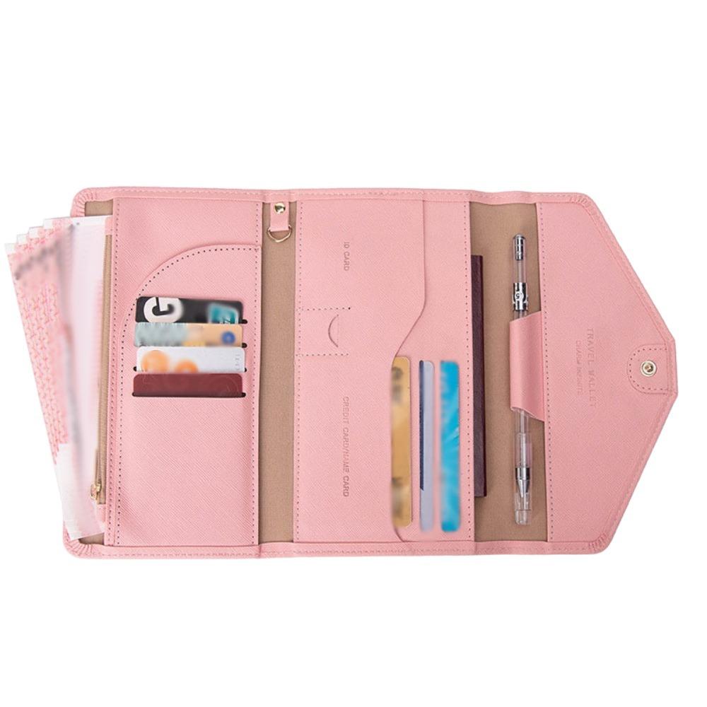 Portable Passport Wallet PU Leather Folding Travel Pouch Multi-purpose RFID Blocking Wallet  Women розовый
