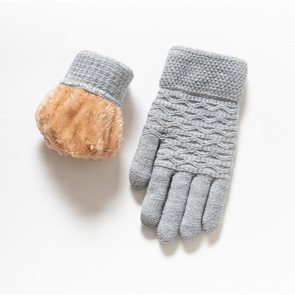 Gloves for Women In Winter, Thickened with Velvet, Korean Version, Cold Resistant, Cute, Cycling, Touch Screen, Warm, Knitted Yarn Gloves