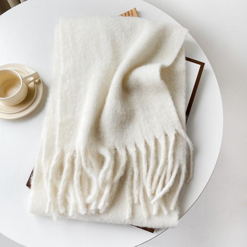 Korean Version Stylish Solid Scarf Women Men Autumn Winter Wool Blend Soft Pulled Mufller Female Male Versatile Pink Shawl Girl