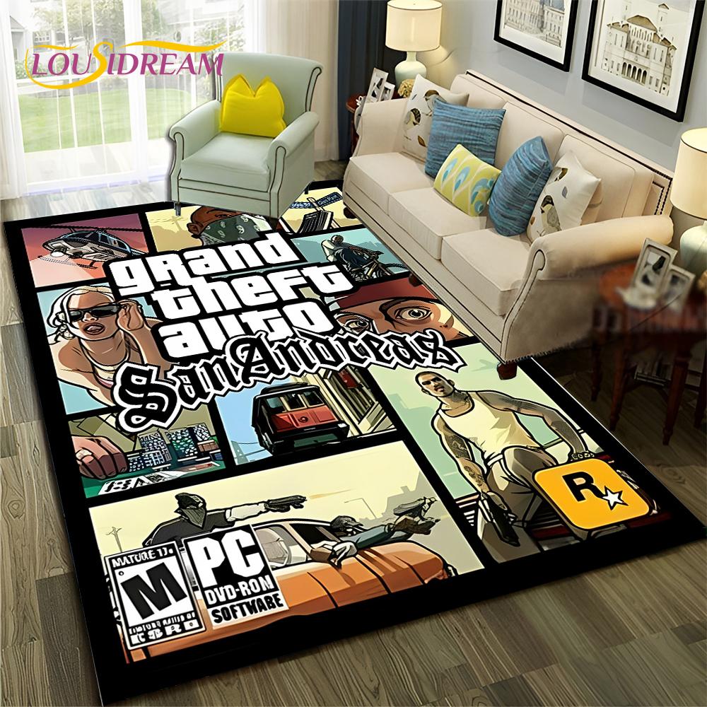 GTA 3D Spiele Grand Theft Auto Gamer Teppich Teppich für Zuhause Wohnzimmer Schlafzimmer Sofa Fußmatte Dekor, Kinderbereich Teppich Rutschfeste Bodenmatte