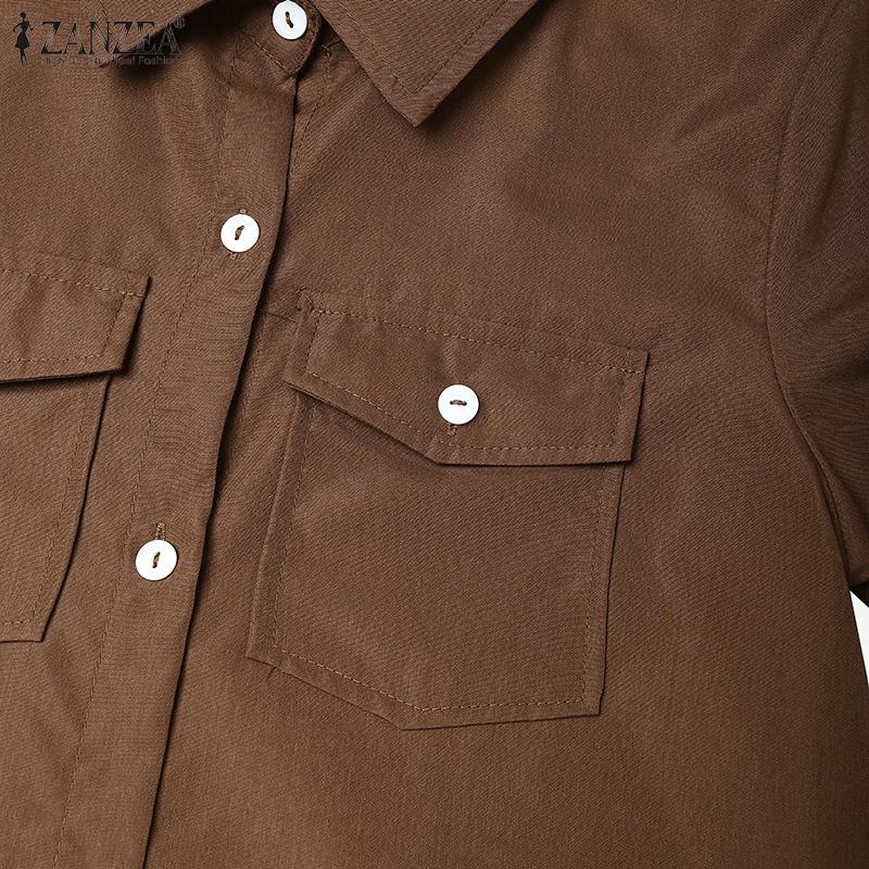 ZANZEA Women Casual Turn Down Collar Long Sleeve Vintage Long Shirt Dress