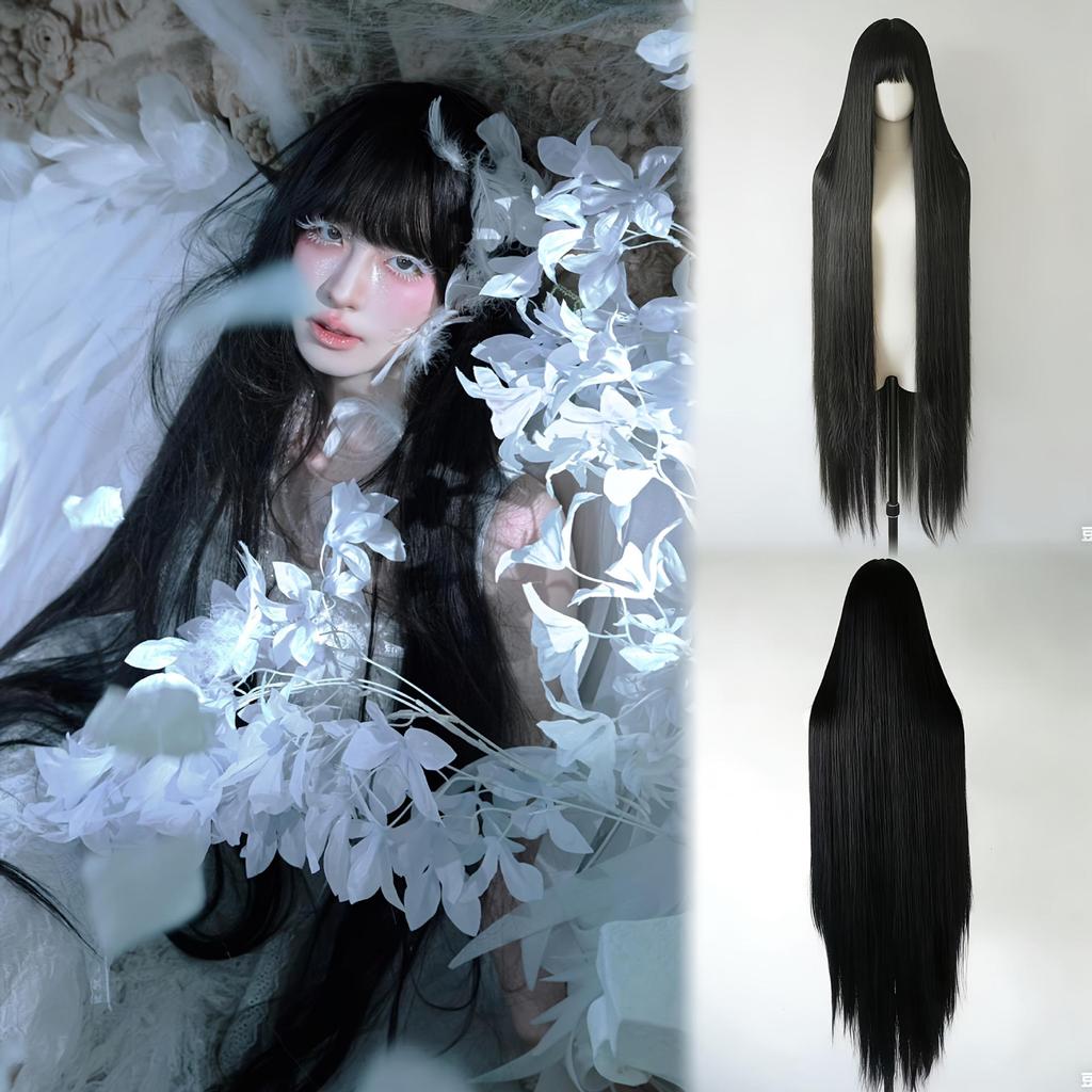 Parrucca Lunga Ondulata Riccia con Frangia Parrucche Rosa per Donne Costume Cosplay Sintetica 40 pollici Parrucca Lolita