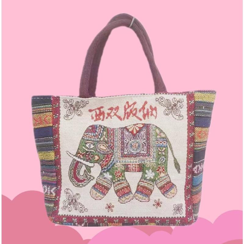 Canvas bag, women's large-capacity double-sided embroidered animal handbag, mommy bag, go shopping, handbag