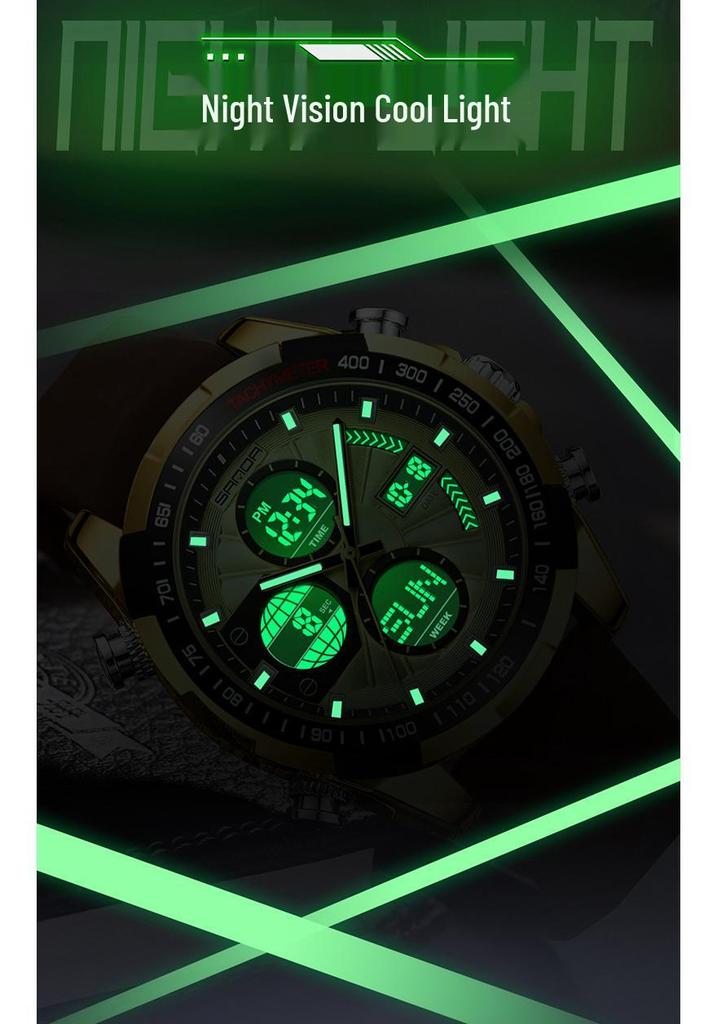 Sanda Dual Display Men's Multifunctional Sports Watch with Silicone Strap and Waterproof Feature