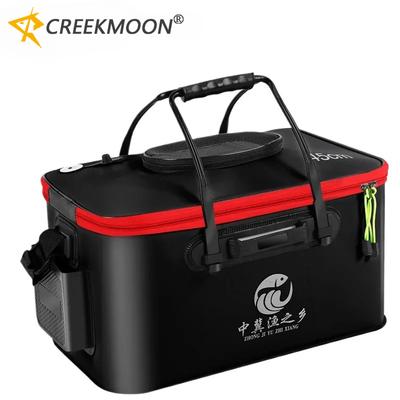 Nouveau Seau de Pêche 30-50cm EVA Poignée de Transport Pliable Boîte Pliante pour Poissons Vivants avec Poche Latérale et Fermeture Éclair pour Voyage Camping