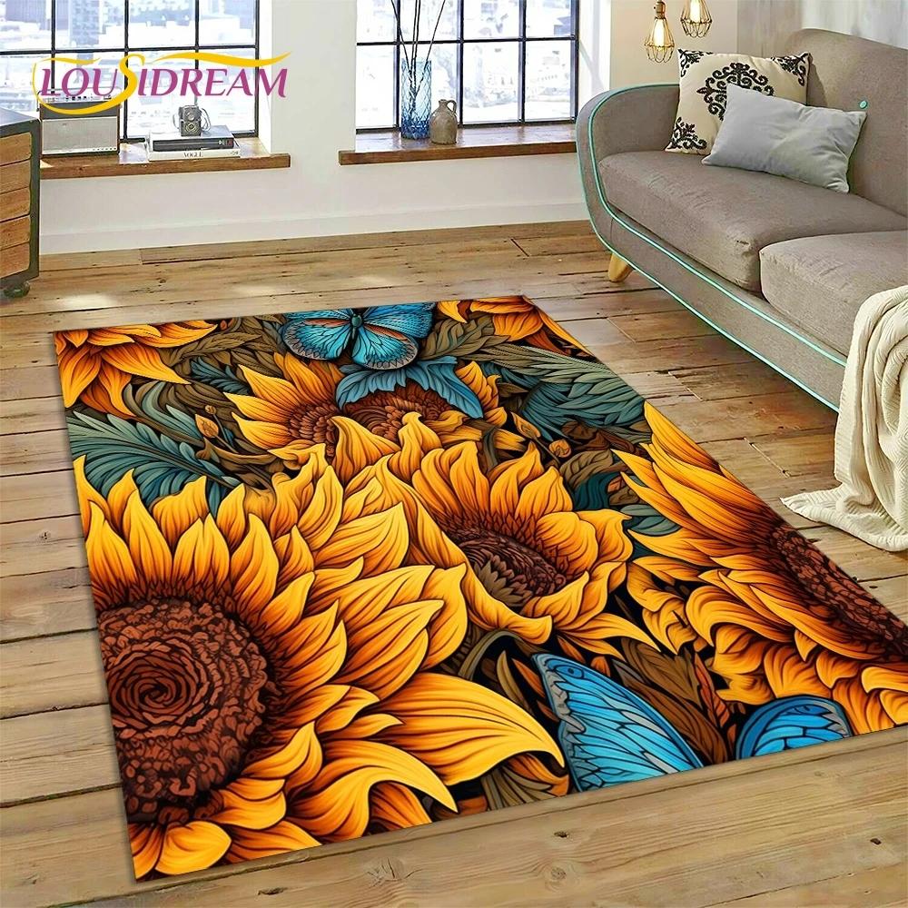 3D Dream Sun Flowers Nordic Daisy Rug Carpet for Living Room Bedroom Home Decor,Non-slip Decoration for Sofa Doormat Gifts Kid