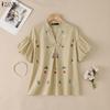ZANZEA Women Casual V-Neck Loose Floral Print Short Sleeve Blouse