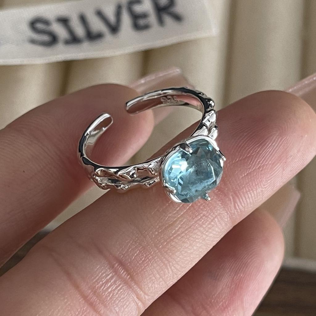 925 Sterling Silver Rings for Women Couple Minimalist Blue Stone Ring Fine CZ Jewelry Birthday Gift Prevent Allergy