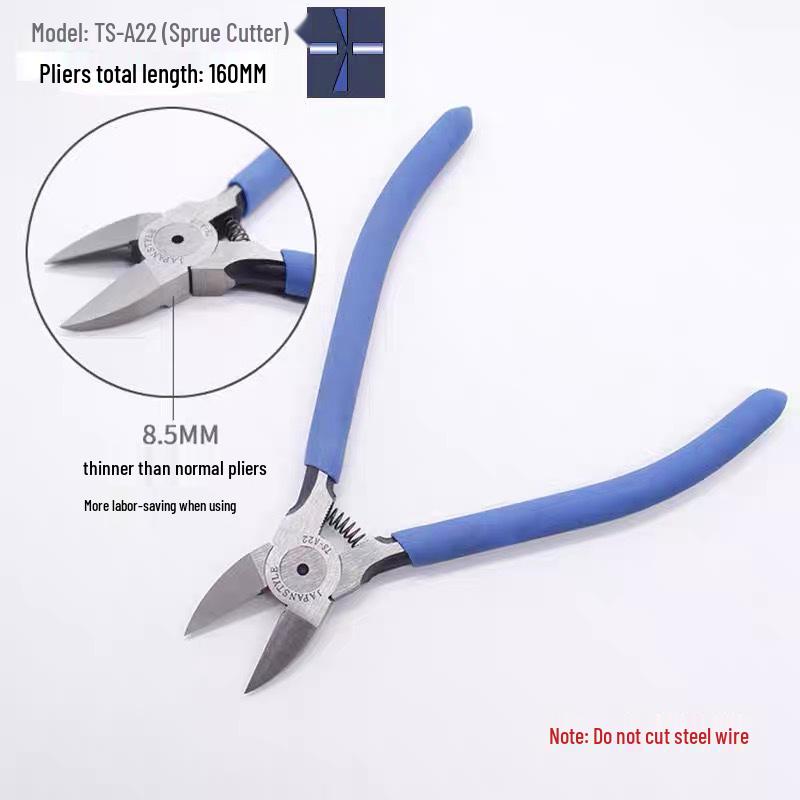 TSDETS Sprue Pliers Set: Includes 6" Side Cutting, 5" Diagonal Cutting, and 7" Wire Cutting Pliers for Plastic and Electrical Work.