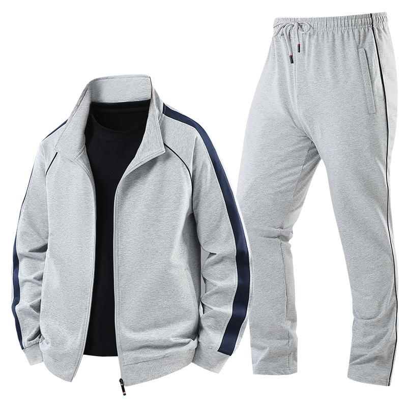 Set Sport Primăvară și Toamnă Bărbați Respirabil Bumbac Pur Larg Mărimi Mari Casual Cardigan Hanorac Set Două Piese