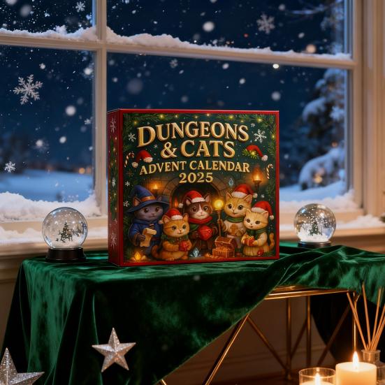 Dungeons & Cats Ημερολόγιο Advent 2025 24 Ημέρες Διακοσμητικά Έκπληξη με Θέμα Φανταστική Αιλουροειδή Διακόσμηση Αντίστροφης Μέτρησης Χριστουγέννων για Φανς Δέντρου