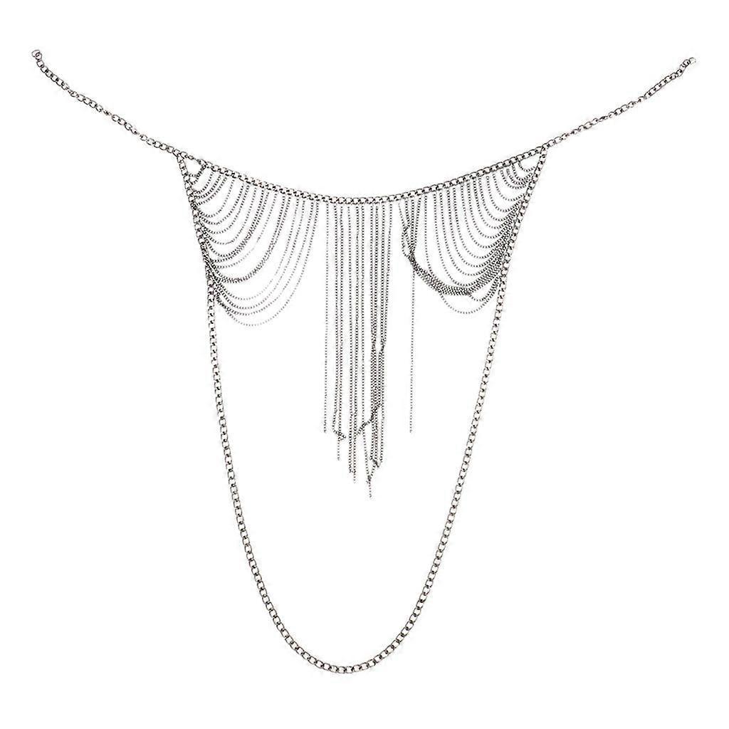 Women metal alloy tassel bikini body chain Silver