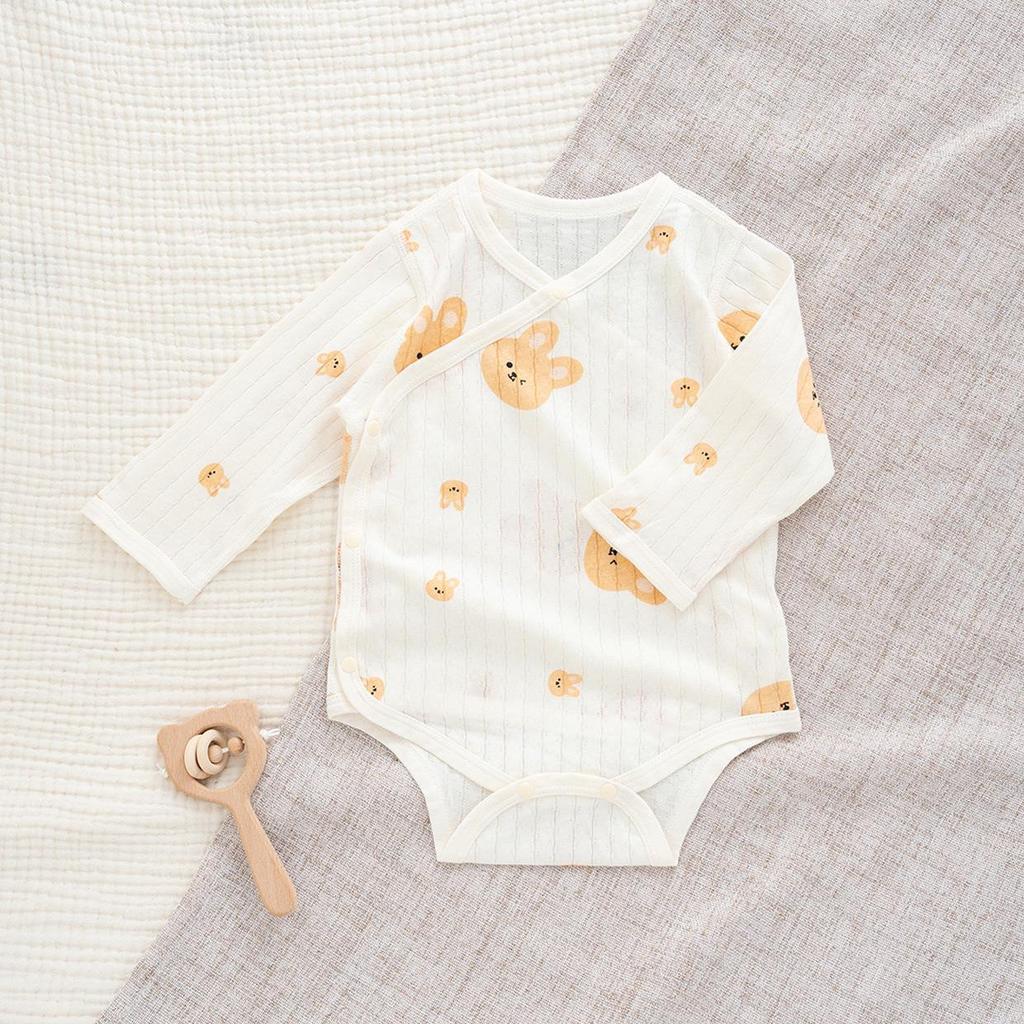 Nordic Style Summer Baby Cotton Romper Set – Ultra-Thin Long Sleeve Onesie with Boneless Hip Wrap