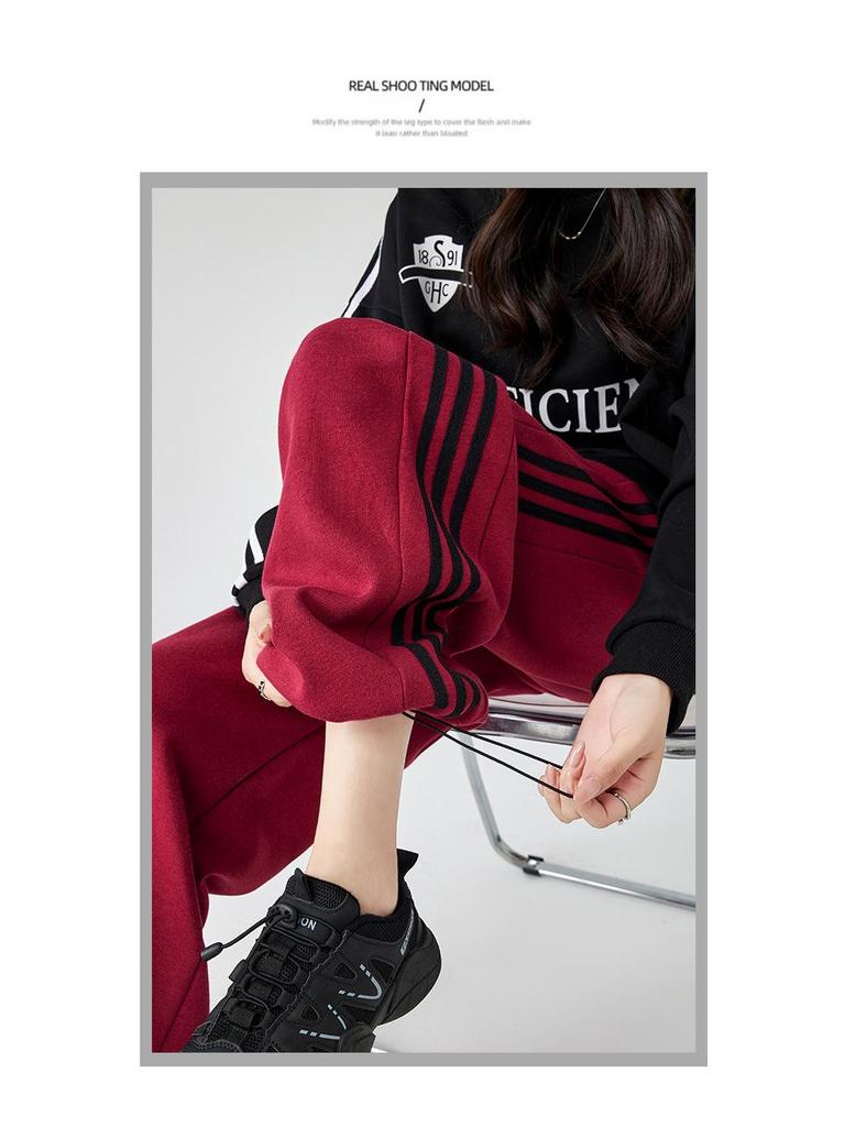 2025 Women's White-Gray Striped Wide-Leg Sweatpants: Spring/Autumn Casual Loose Fit Joggers