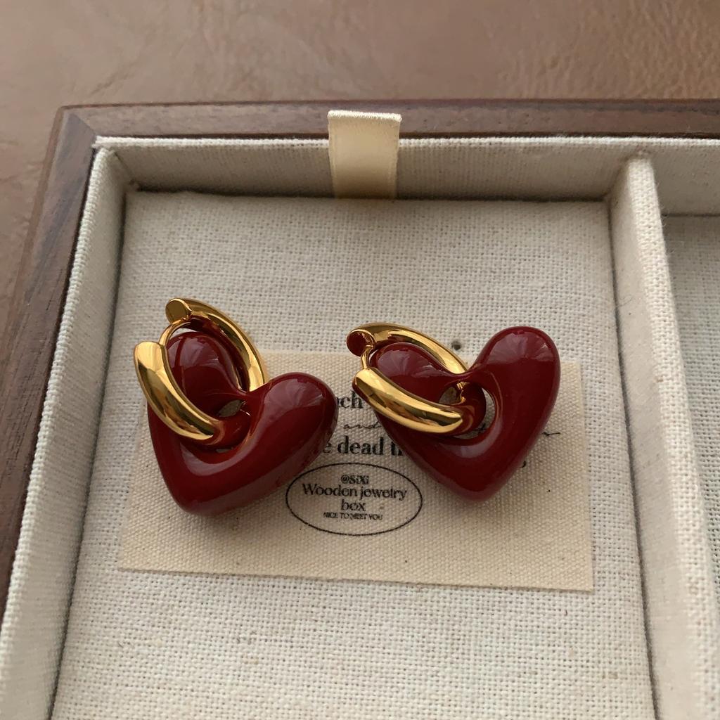 Red Beaded Love Earrings Earrings Premium Classic Flourishing Festive New Earrings