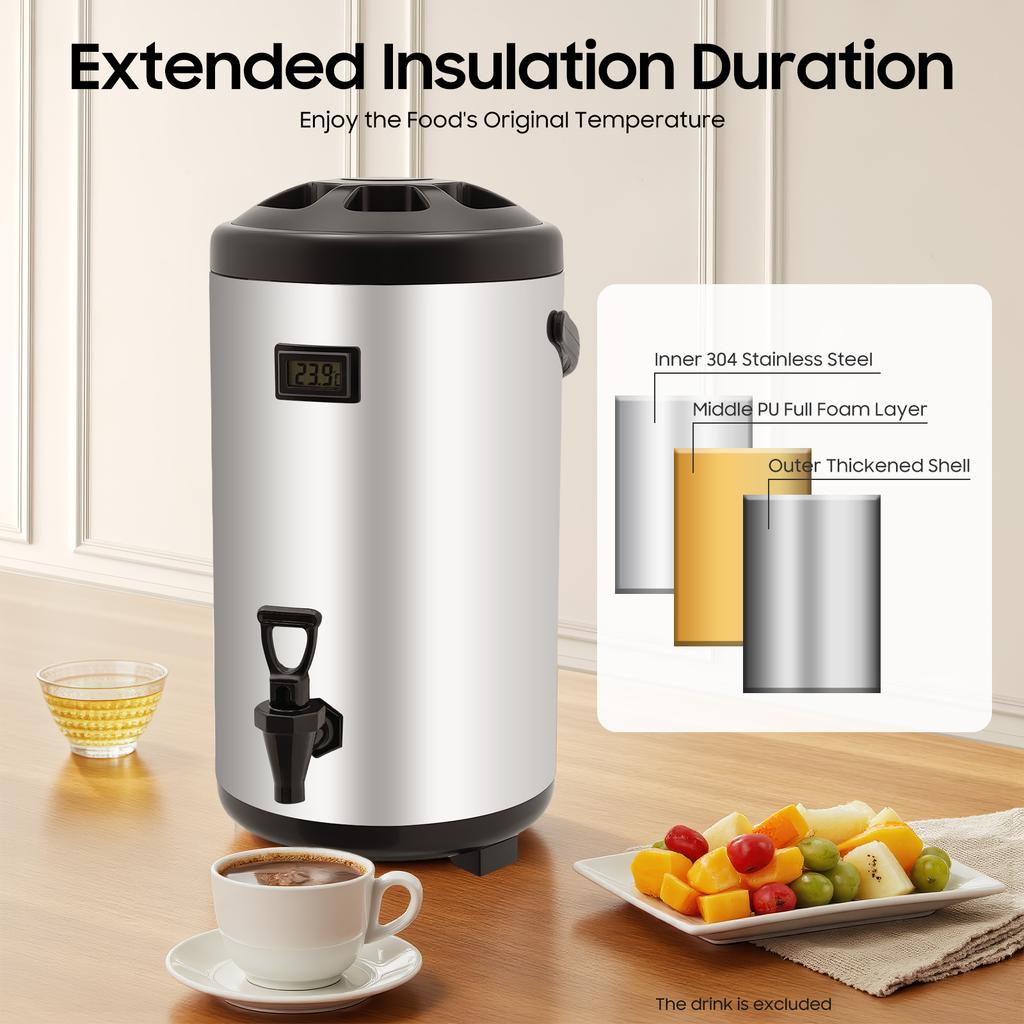 3.17Gal Insulated Beverage Dispenser, 12H Hot/Cold, 304 Stainless Steel with Faucet for Party Wedding Outdoor Camping