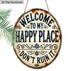 2D Flat Aluminum Welcome To My Happy Place" Round Metal Sign, Galentines Day Gifts, Durable, Easy To Hang Decor, Suitable for Bedrooms, Kitchens