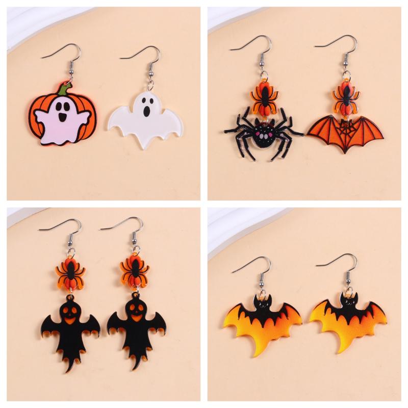 Personalized Colorful Bat Ghost Halloween Earrings Cartoon Pumpkins Spider Acrylic Drop Earring Cosplay Jewelry Accessory Gifts