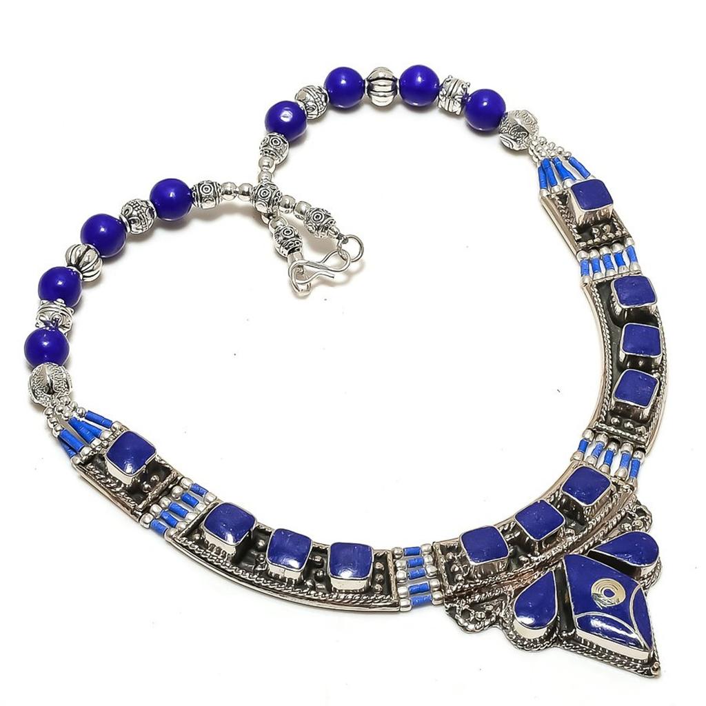 Nepali Tibetan Buddhist Necklace Natural Lapis Lazuli 18" Statement Gift NN 729