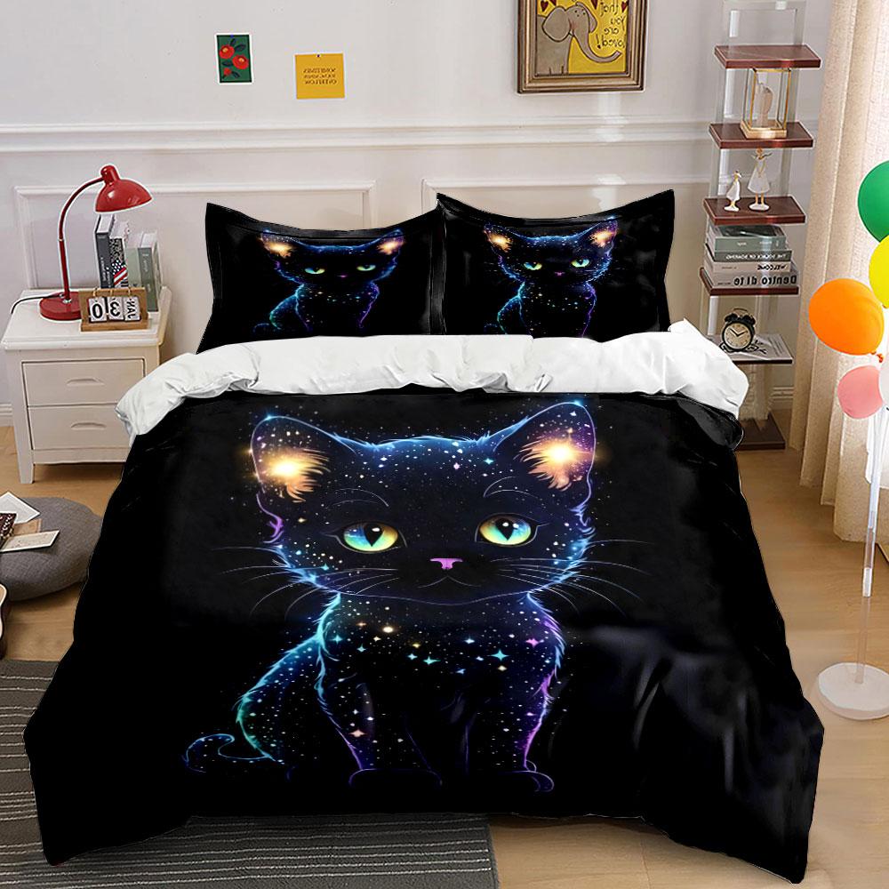 Galaxy Cat Design Bedding Set Bedding Duvet Cover Set Duvet Cover Pillowcases (1 * Duvet Cover 2 * Pillowcases, Without Duvet Insert)