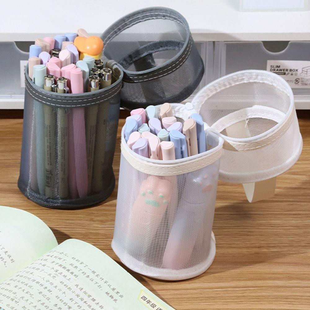 Simple Mesh Pencil Case Portable Stationery Storage Organizer Mesh Pen Holder  Bag  School Supplies