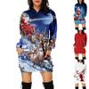 Women's Fashion Christmas Printed Pockets Long Sleeve Hoodies Pullover Dress