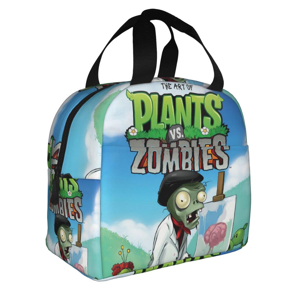 Pflanzen vs. Zombies Spiel Isolierte Lunchtasche für Damen Tragbar Thermokühlertasche Mittagessen Tasche Schule