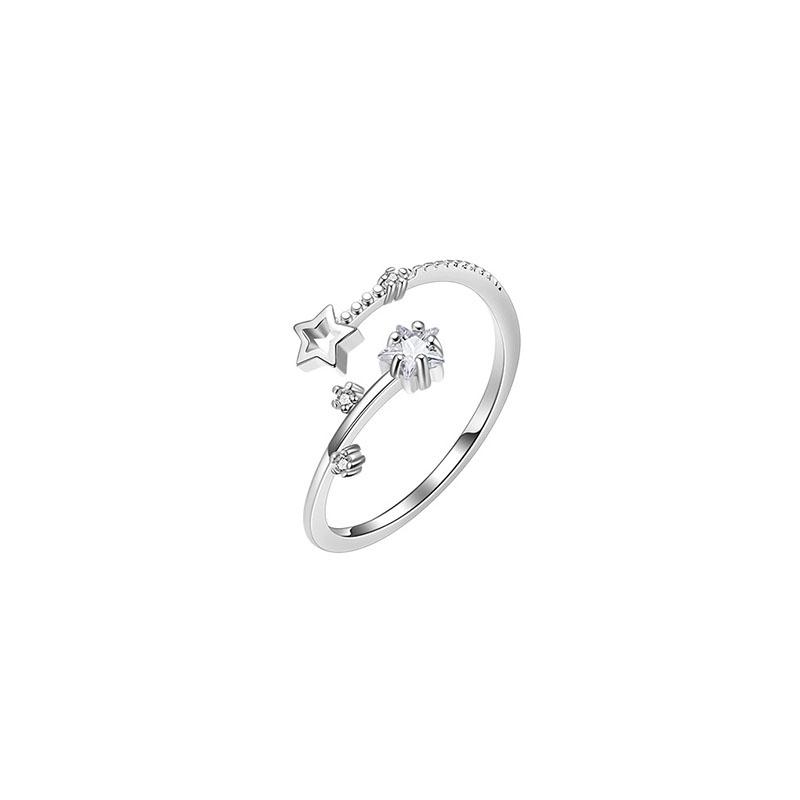 ANENJERY Pentagram Cyrkon Hollow Star Regulowany pierścionek dla kobiet Proste piękne akcesoria Ins