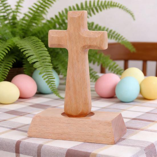 Standing Wooden Crucifix Statue Tabletop Religious Figurine Spiritual Christian Gift for Church Home Office Table Decor