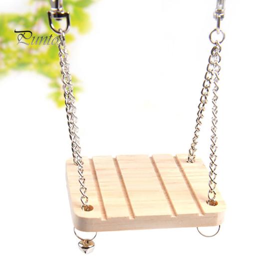Wooden Hanging Swing Hammock Hamster Squirrel Parrot Pet Chain with Bell Toy
