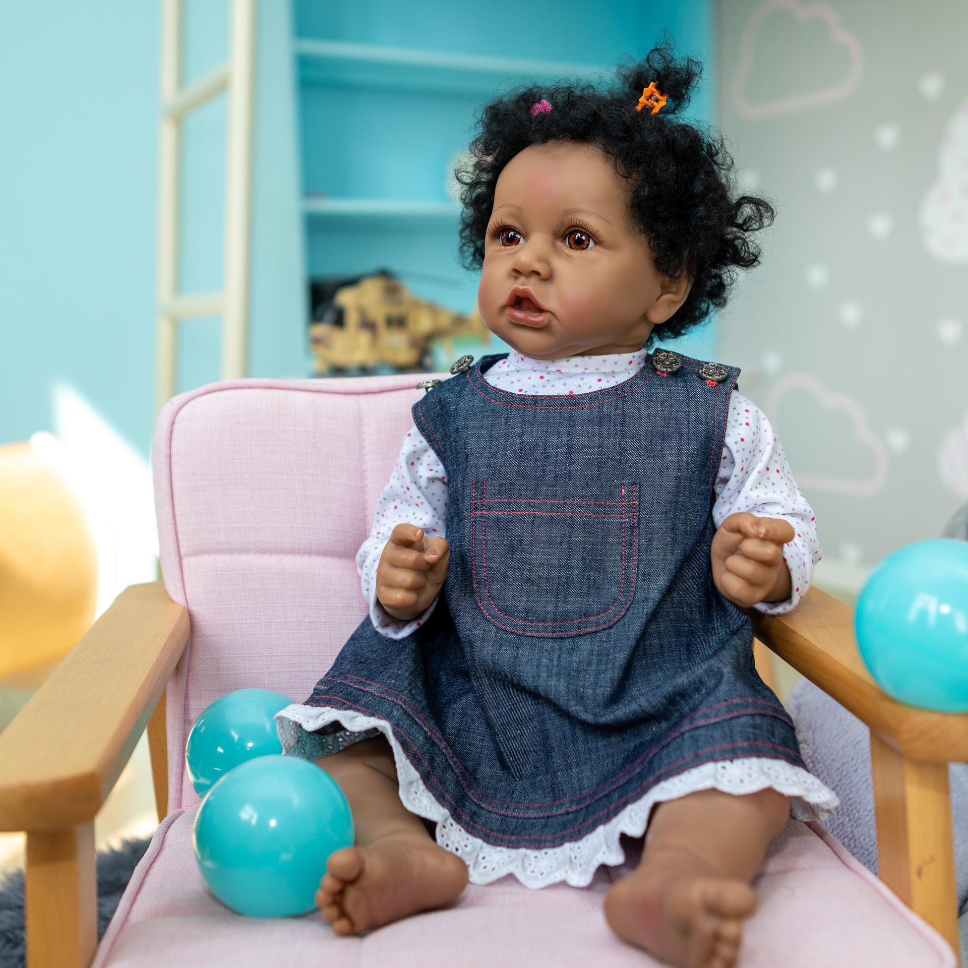 Lifelike 22-inch Saskia Baby Doll with Dark Skin Tone 55 cm Full Silicone как