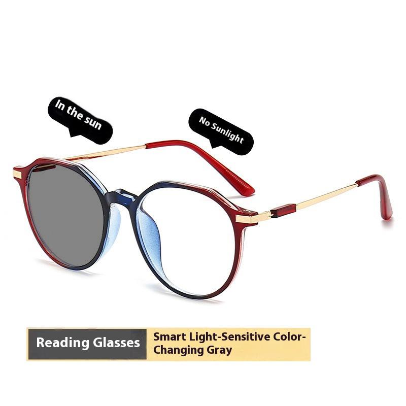 0~ +4.0 Polygon Irregular  Reading Glasses Eyeglass Frame Anti Blue Light Intelligent Color Changing Sensitive Gray Glasses
