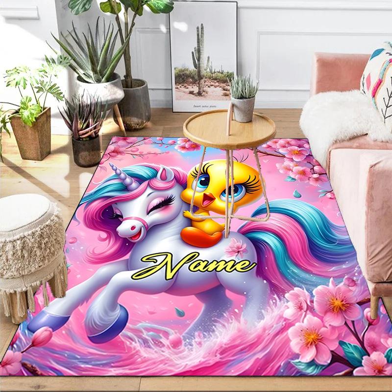 Custom Name Good Night Yellow Bird Rug Game Carpet, Floor Mat for Bedroom Living Room Entryway Rug, Home Decor Idea Gift for Christmas birthday