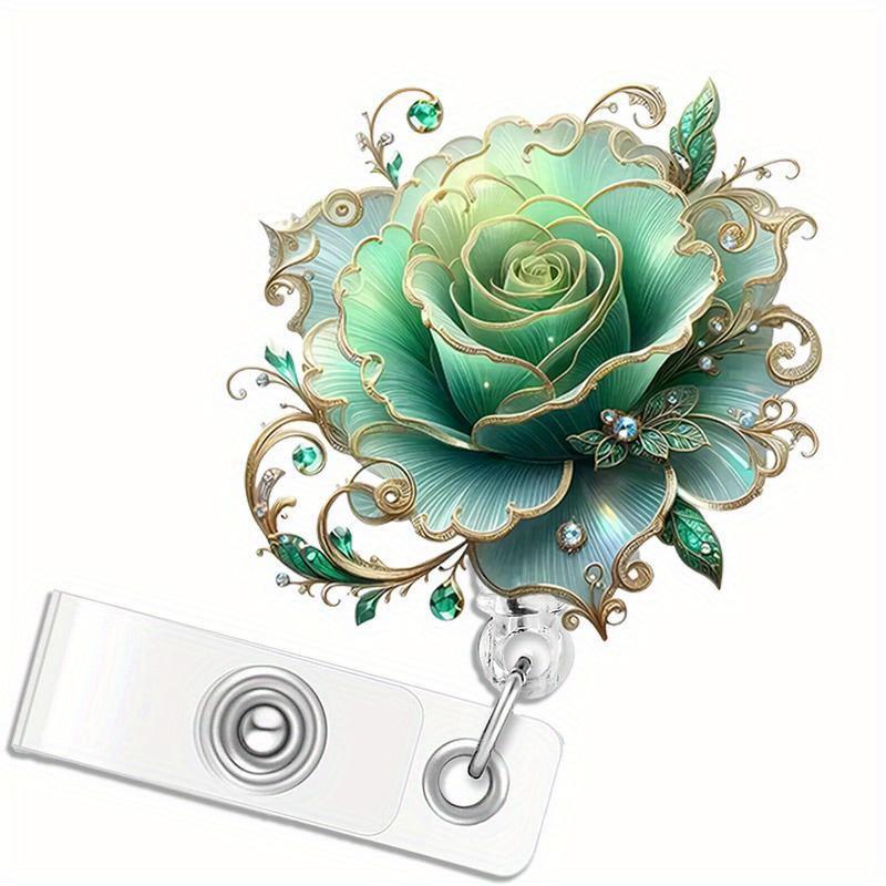 Rose Badge Reel - 2D Extendable ID Clip for Nurses, Doctors, and Medical Staff.