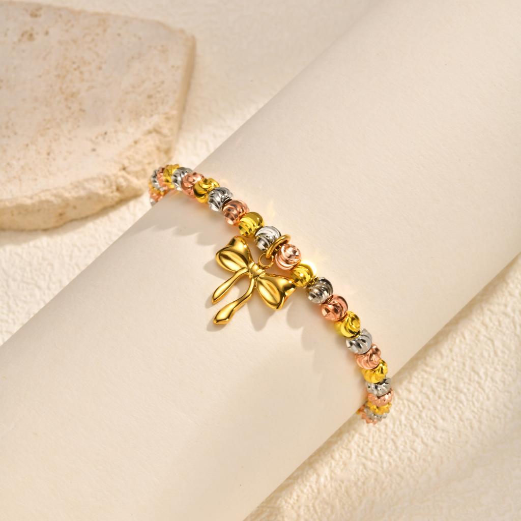 Copper Box Chain Three-Color Batch Flower Beaded Stainless Steel Bow Flower Adjustable Bracelet Women'S