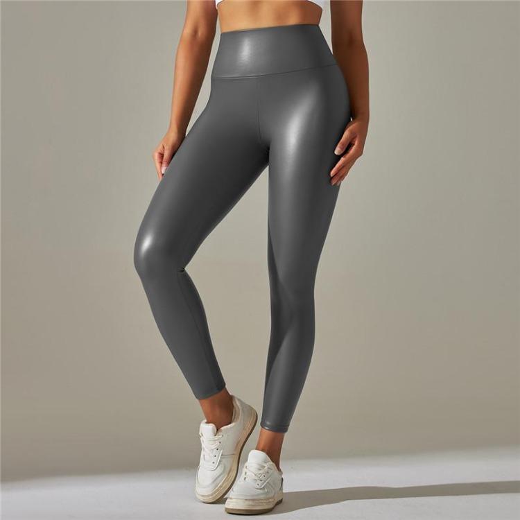 Leggings High Waist Yoga Sports Women Pants Elastic Pu Leather High