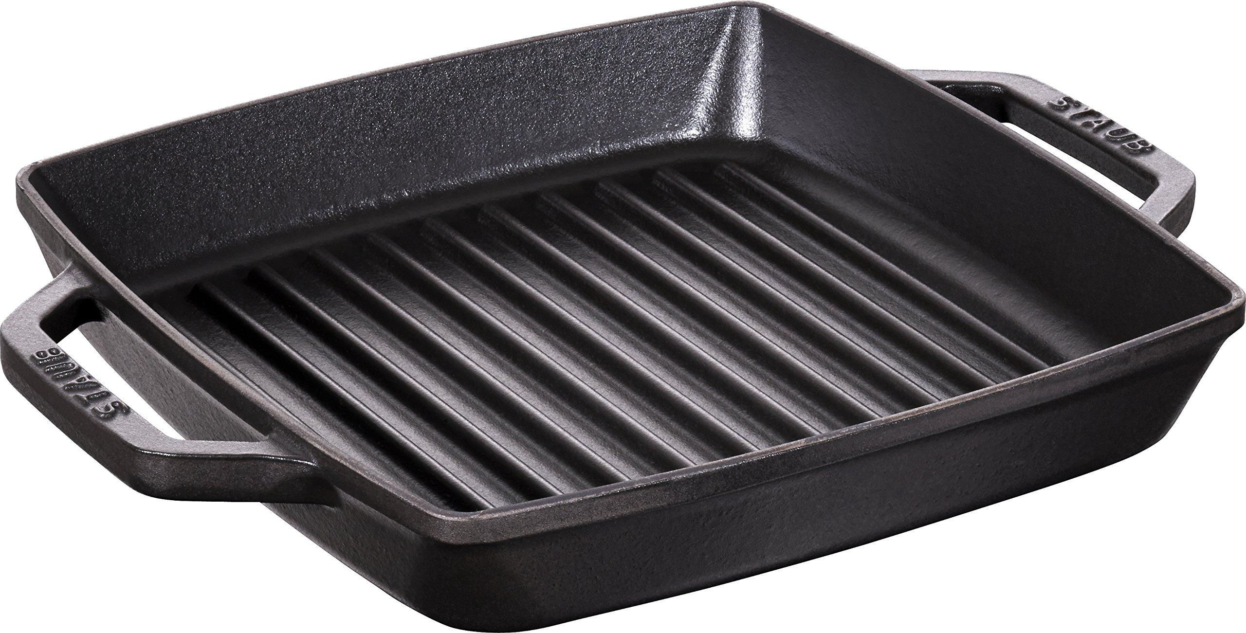 Staub Grill Квадратный Черный Гриль Двойной Чугунный Совместимый с IH Японский Гриль Сковорода  Pure 23см  Сковорода, Ручка, Чугун, Эмаль, [Официальный Дилер] & чёрный