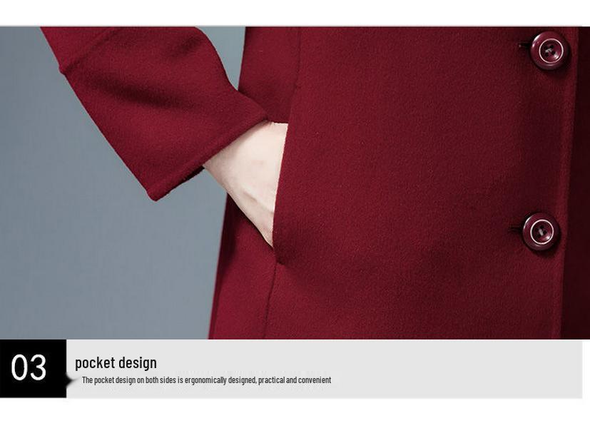 Jujube Red Double-Sided Wool Blend Coat - Women's Mid-Length Slim Fit for Autumn and Winter